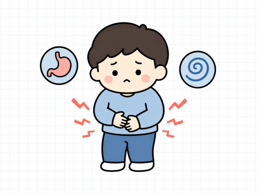속이 불편해 배를 감싸 쥔 사람 일러스트