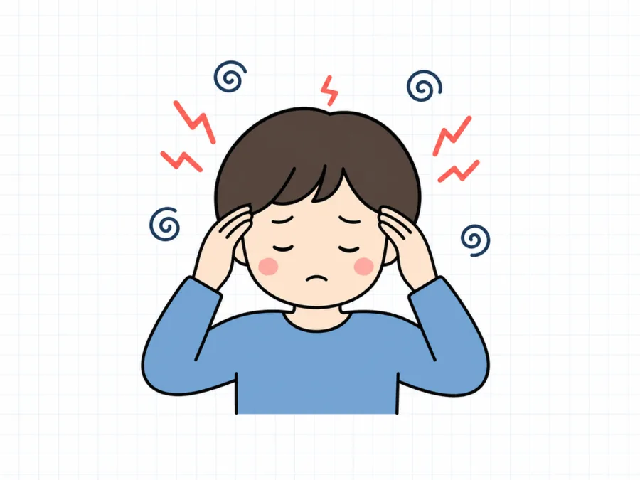 두통과 어지럼으로 관자놀이를 짚은 사람 일러스트